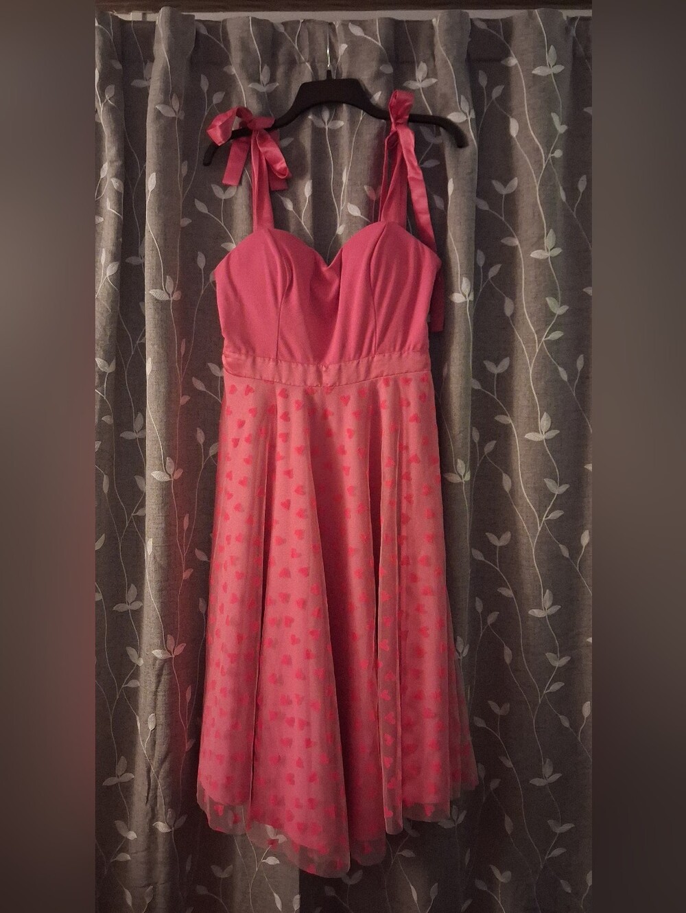 Pink Tie-Shoulder Fit & Flare Dress